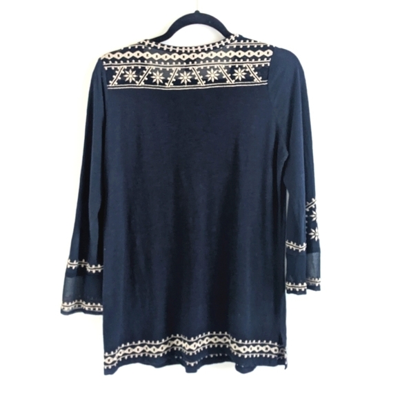𝅺lucky Brand Navy Blue Tunic Tee Shirt S Western Embroidery - Picture 2 of 13